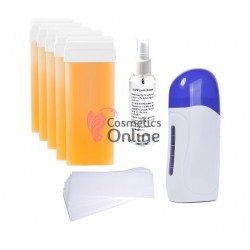 Kit pentru epilat cu 5 x ceara unica folosinta, 1 x 50 benzi epilat, 1 x ulei post epilat, 1 x incalzitor,  art. EV2